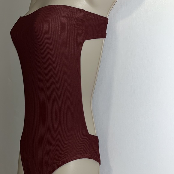 NWT Ris-K by Dippin Daisys Brown Ribbed Strapless One Piece Bandeau Swimsuit S - Picture 6 of 14